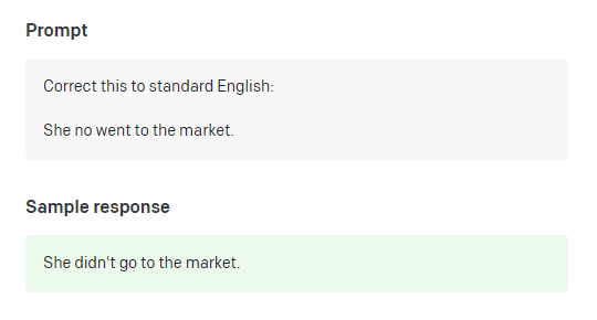 Example of prompt-completion for grammar correction with GPT‑3